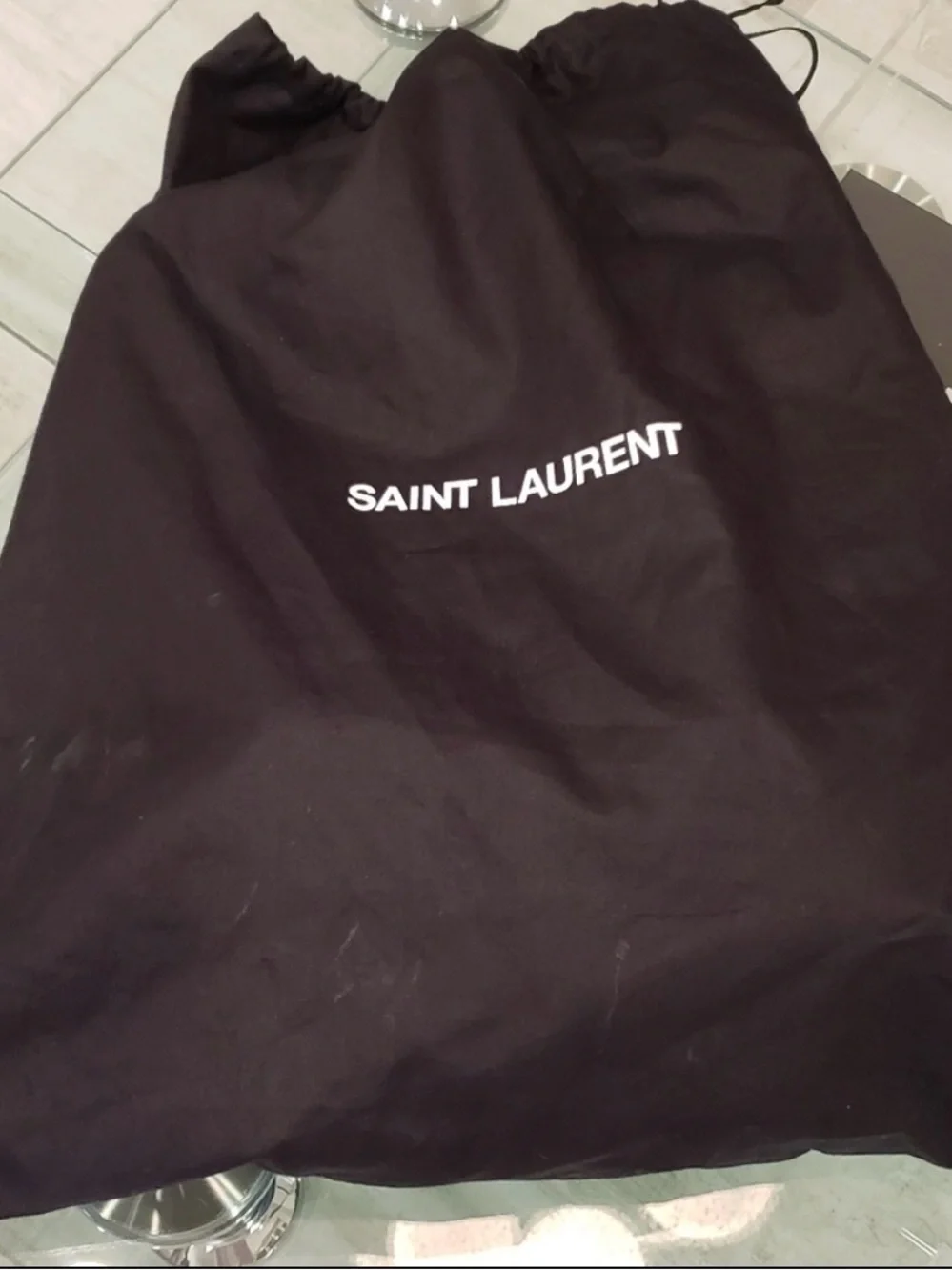 Saint Laurent Black and Silver Glitter Backpack with Logo
